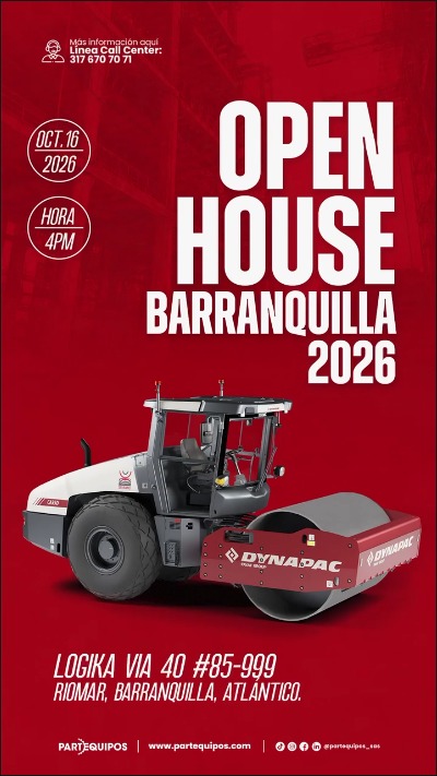 Gráfica del Open House Barranquilla 2026 con un rodillo compactador DYNAPAC