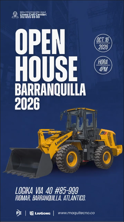 Gráfica del Open House Barranquilla 2026 con un cargador frontal LIUGONG